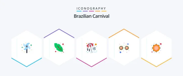 Brazilian Carnival Flat Icon Pack Including Musical Vacation Music Party — Stockový vektor