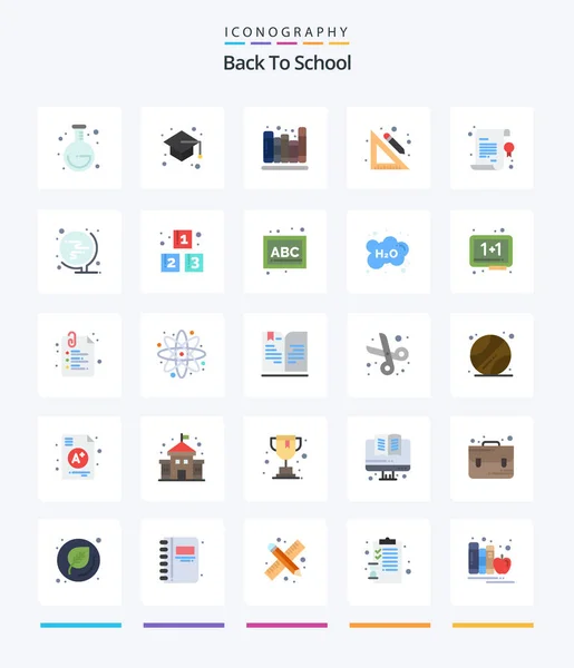 Creative Back School Flat Icon Pack Diploma Back School Books — Stock Vector