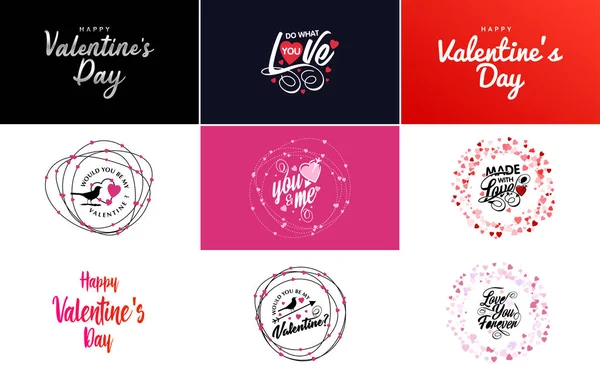Happy Valentine Day Greeting Card Template Romantic Theme Red Pink — Stock vektor