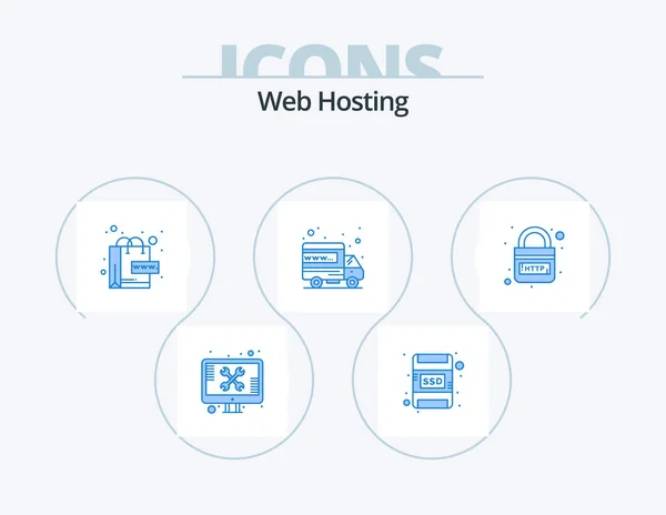 Web Hosting Blue Icon Pack Icona Design Http Dominio Commerce — Vettoriale Stock