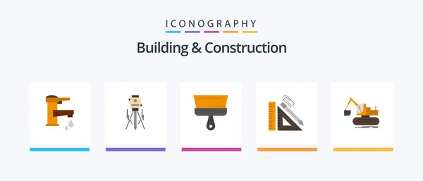 Building Construction Flat Icon Pack Including Pencil Scale Construction Tool — Vettoriale Stock