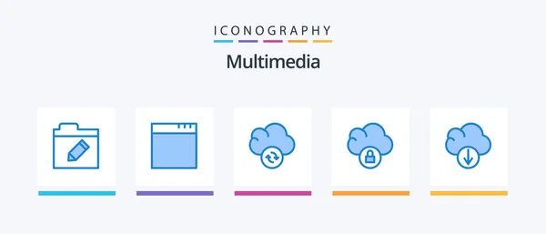 Pack Icônes Bleu Multimédia Inclus Nuage Données Icônes Créatives Design — Image vectorielle