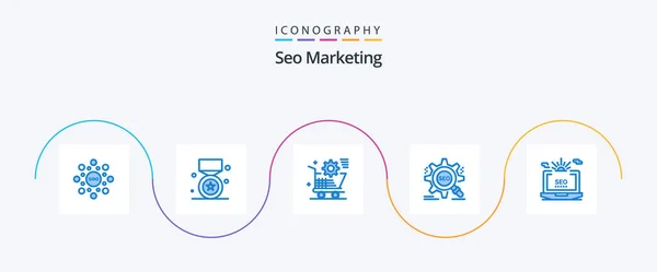 Seo Marketing Blue Icon Pack Including Website Seo Medal Search – stockvektor