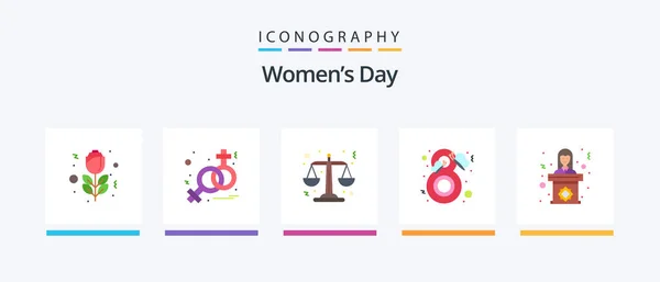 Womens Day Flat Icon Pack Including Woman Speech Scales Politician — Vetor de Stock