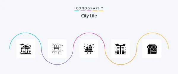City Life Glyph Icon Pack Including Life Pump City Gas — Stockový vektor