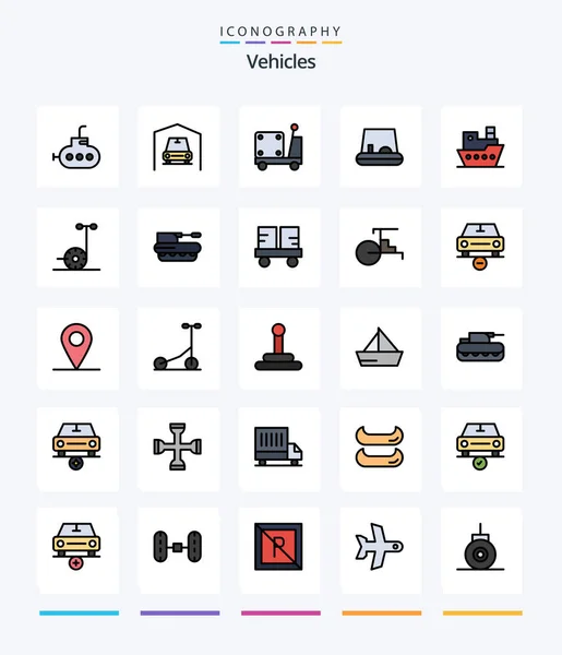 Creative Vehicles Line Filled Icon Pack Como Segway Motor Camião — Vetor de Stock