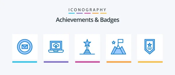 Achievements Badges Blue Icon Pack Including Star Award Award Trophy — Stock Vector