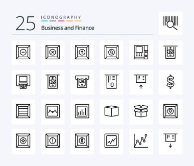 Finance 25 Line icon pack including money. currency. search. money. atm