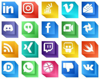 3D Social Media Brand Icon Set 20 icons such as facebook. overflow. text and discord icons. Premium and high-quality