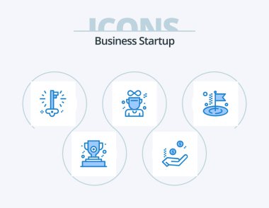 Business Startup Blue Icon Pack 5 Icon Design. goal. business. key. medal. cup