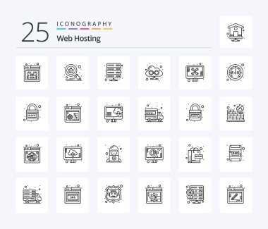 Web Hosting 25 Line icon pack including screen. web. data. cloud. vpn