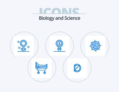Biology Blue Icon Pack 5 Icon Design. biology. laboratory. female. chemistry. biology