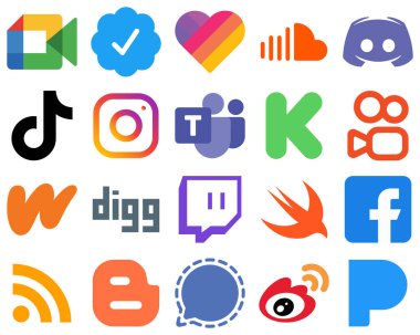 20 Linear Design Flat Social Media Icons instagram. china. discord. video and tiktok icons. Gradient Social Media Icon Set