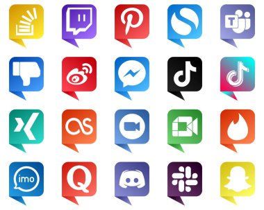 20 Chat bubble style Social Media Brand Icons such as fb. messenger and sina icons. High definition and versatile