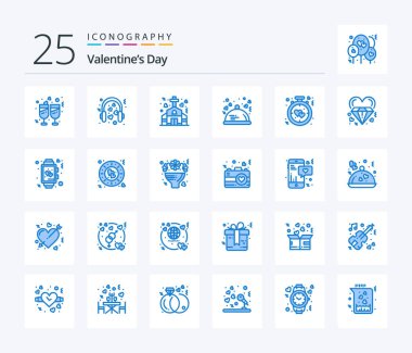 Valentines Day 25 Blue Color icon pack including romantic. lovers. wedding. food. wedding