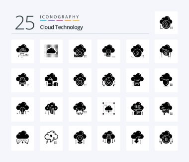 Cloud Technology 25 Solid Glyph icon pack including data. mobile. secure. wifi. chip