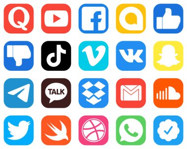 20 Professional Social Media Icons such as vimeo. china. like. video and tiktok icons. Gradient Icon Bundle
