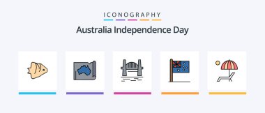 Australia Independence Day Line Filled 5 Icon Pack Including schooling. coral. kangaroo. fish. flag. Creative Icons Design