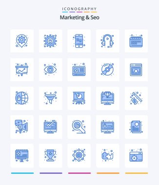 Creative Marketing And Seo 25 Blue icon pack  Such As schedule. service. mobile. marketing. customer