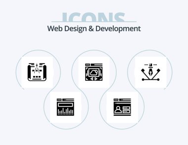 Web Design And Development Glyph Icon Pack 5 Icon Design. . website . security. web page . sketch