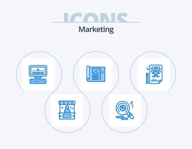 Marketing Blue Icon Pack 5 Icon Design. pencle. photo. computer. sketch. paper