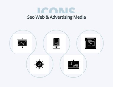 Seo Web And Advertising Media Glyph Icon Pack 5 Icon Design. ad. banner board. chart. sign board. board