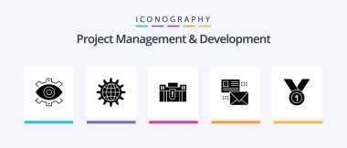 Project Management And Development Glyph 5 Icon Pack Including holding. business. business. briefcase. work. Creative Icons Design