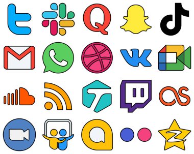 20 Eye-catching Line Filled Social Media Icons such as google meet. dribbble. video. whatsapp and email Professional and high-resolution