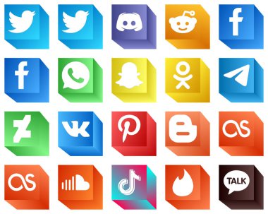 3D Icons for Popular Social Media 20 pack such as vk. fb. messenger and odnoklassniki icons. High-definition and unique