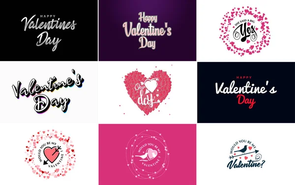 Happy Valentine Day Typography Poster Handwritten Calligraphy Text Isolated White — Vetor de Stock