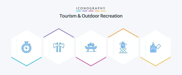 Tourism And Outdoor Recreation 25 Blue icon pack including fire. camping. bench. campfire. picnic