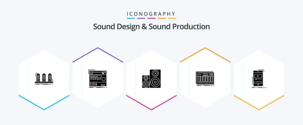 Sound Design Sound Production Glyph Ikona Balení Včetně Klávesnice Studio — Stockový vektor