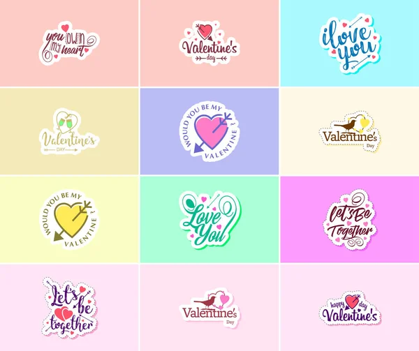 Heartfelt Typography Graphics Stickers Valentine Day — Διανυσματικό Αρχείο