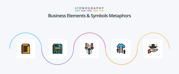 Business Elements Symbols Metaphors Line Filled Flat Icon Pack Including — Vetor de Stock