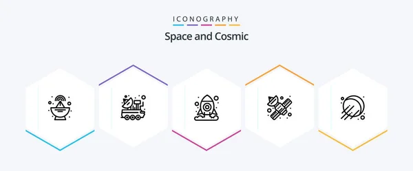 Espacio Paquete Iconos Línea Incluyendo Espacio Telecomunicación Cosmos Satélite Medios — Archivo Imágenes Vectoriales