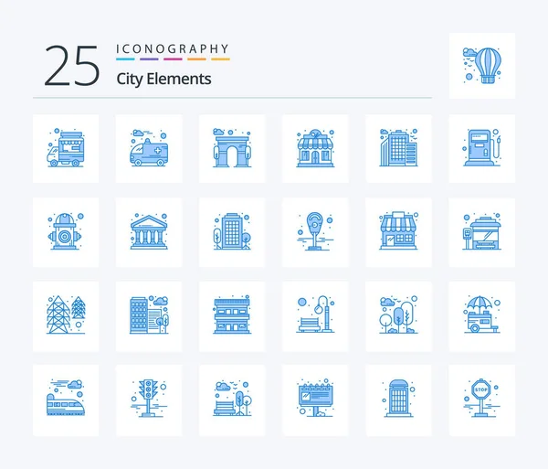 City Elements Blue Color Icon Pack Including Office Building City — Wektor stockowy