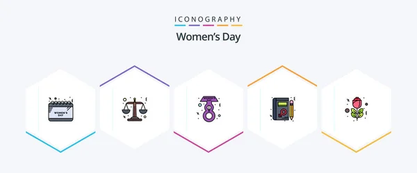 Womens Day Filledline Icon Pack Including Red Female Flower Woman — 图库矢量图片