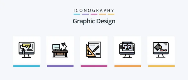 Graphic Design Line Rempli Pack Icônes Compris Diminution Serveur Ordinateur — Image vectorielle