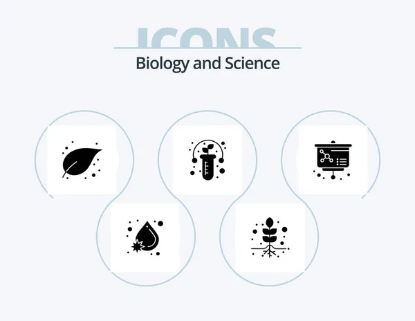 Biology Glyph Icon Pack Icon Design Molecule Lesson Eggs Tube — ストックベクタ