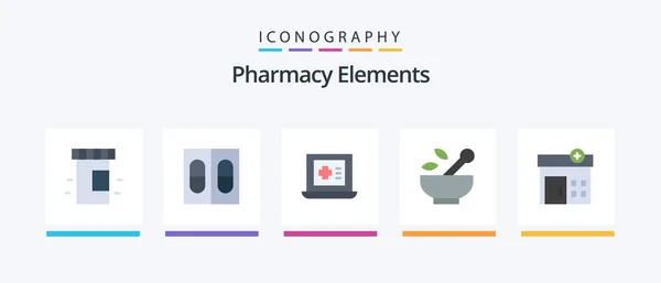 Pharmacy Elements Flat Icon Pack Including House Medicine Hospital Soup — Archivo Imágenes Vectoriales