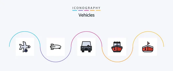 Vehicles Line Filled Flat Icon Pack Including Vehicles Transport Vehicles — Stock vektor