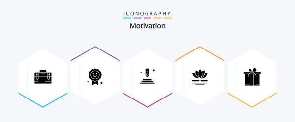 Motivation Glyph Icon Pack Including Motivation Gift Button Chinese Spa — Vetor de Stock