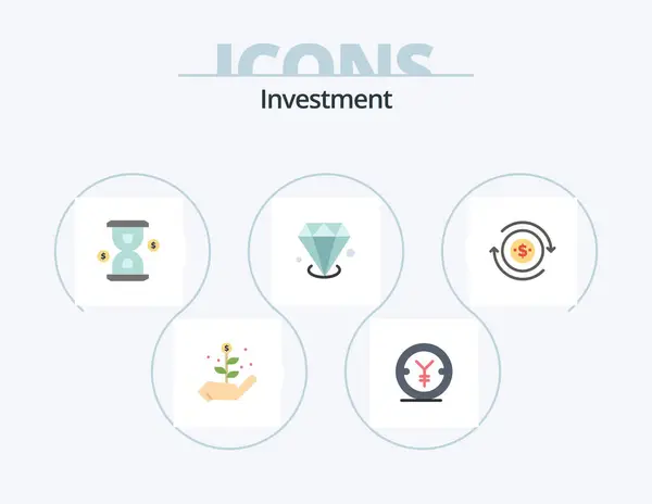 Investeringen Flat Icon Pack Pictogram Ontwerp Transactie Contant Een Uur — Stockvector