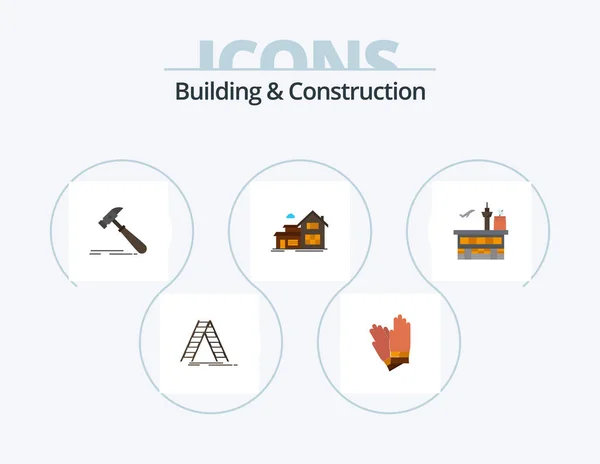 Building Construction Flat Icon Pack Icon Design Airport Building Hammer — Vetor de Stock