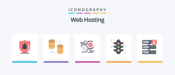Web Hosting Flat Icon Pack Including Server Rood Storage Digital — Stock Vector