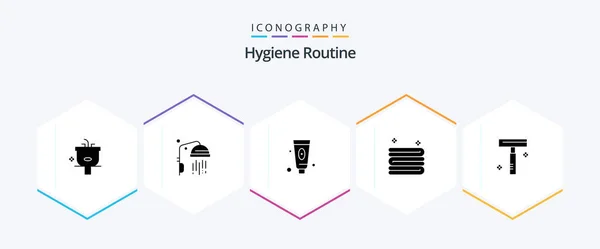 Hygiene Routine Glyph Icon Pack Including Razor Beauty Beauty Towel — Stock Vector