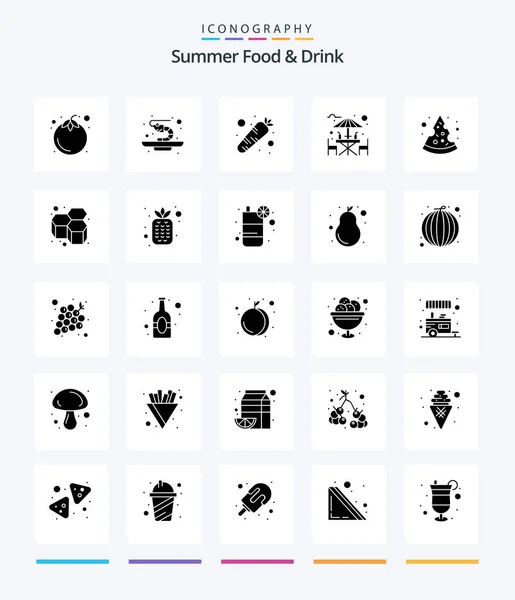 Creative Summer Food Drink Glyph Solid Black Icon Pack Pizza — Stock Vector