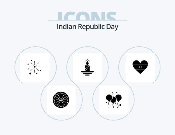 Indian Republic Day Glyph Icon Pack Icona Design Diwali Candela — Vettoriale Stock