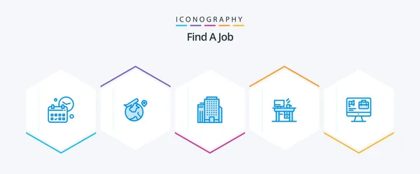 Encuentra Paquete Iconos Job Blue Incluyendo Una Bolsa Trabajando Trabajo — Archivo Imágenes Vectoriales