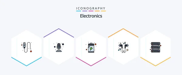 Electronics Filledline Icon Pack Including Network Database Charge Song Music — Vettoriale Stock